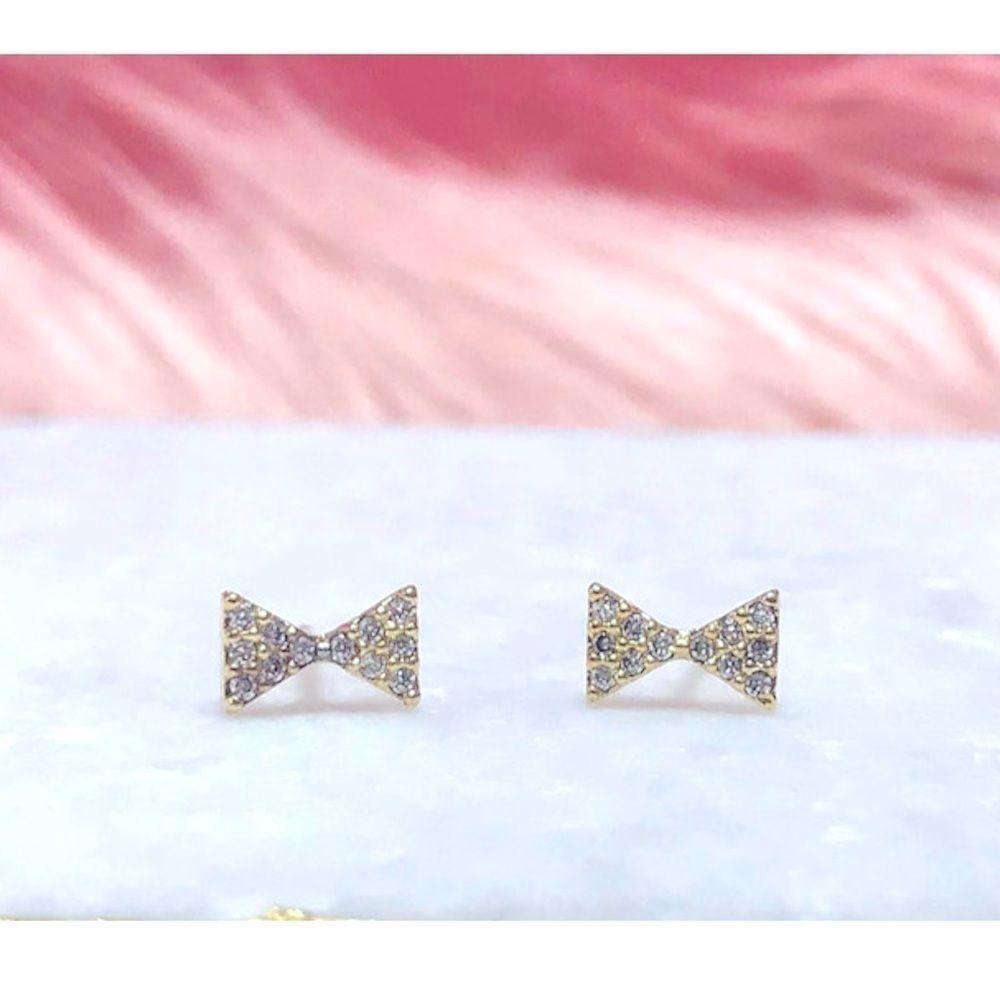 Delicate Dainty CZ Bow Stud Earrings